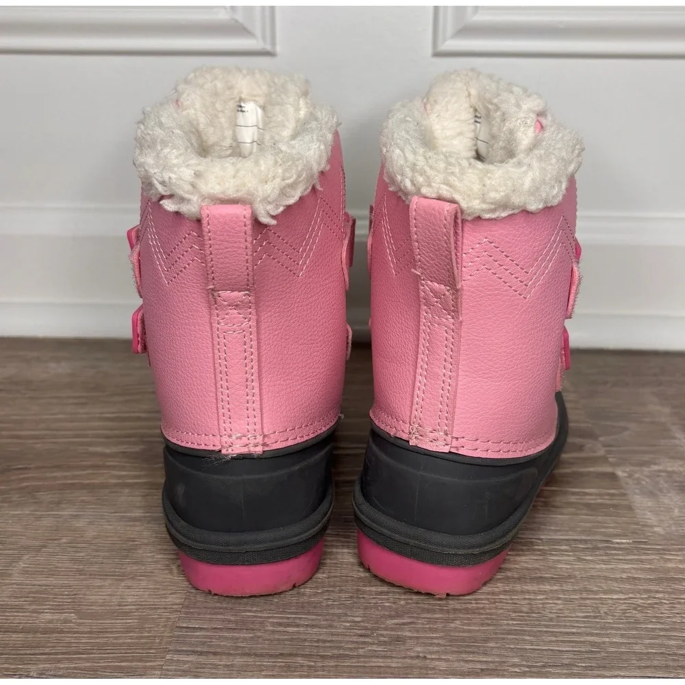 Cat & Jack Girls Pink Black Faux Fur Lined Winter Snow Duck Boots Size 10